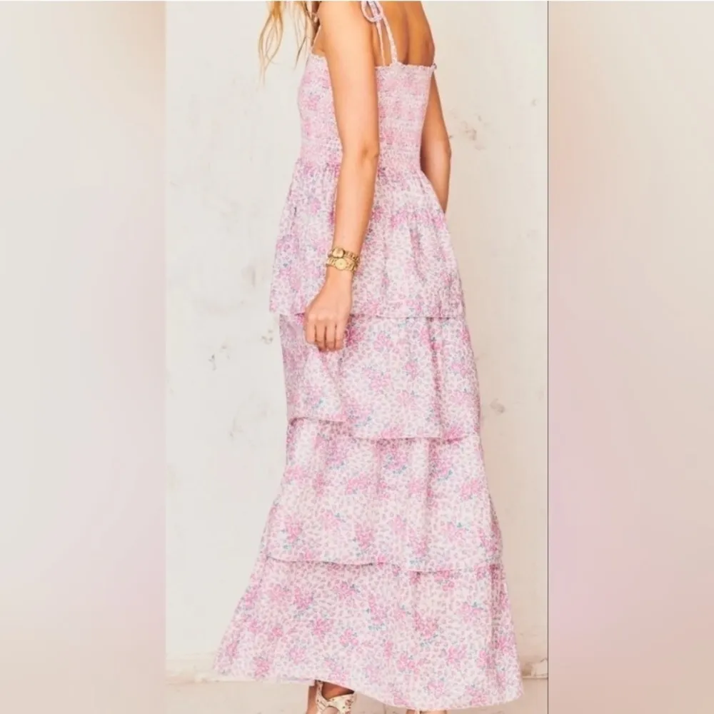 LoveShackFancy Caressa Floral Print Tiered Ruffle Maxi‎ Dress Candy Heart Size M - Image 6