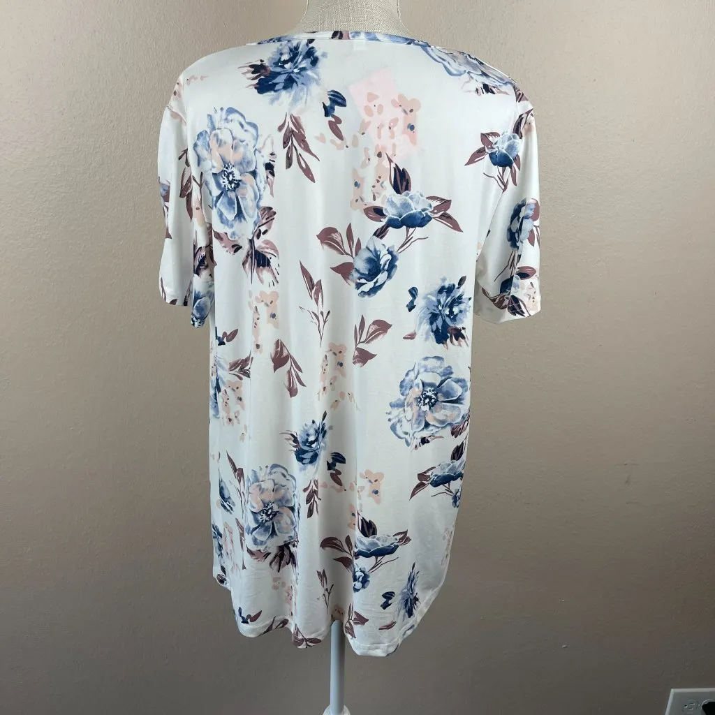 NEW Floral Shirt‎ Top Blouse Womens Size 16W White Pleated Short Sleeve Stretch - Image 6