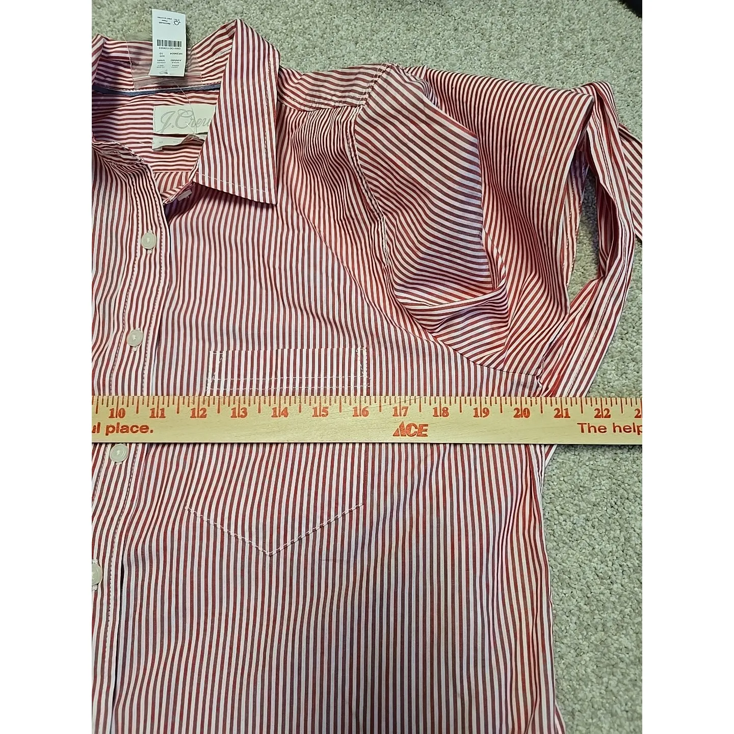 J. Crew Tie Waist Shirt Dress‎ Red White Stripe Pockets Sz 10 Preppy Vacation - Image 8