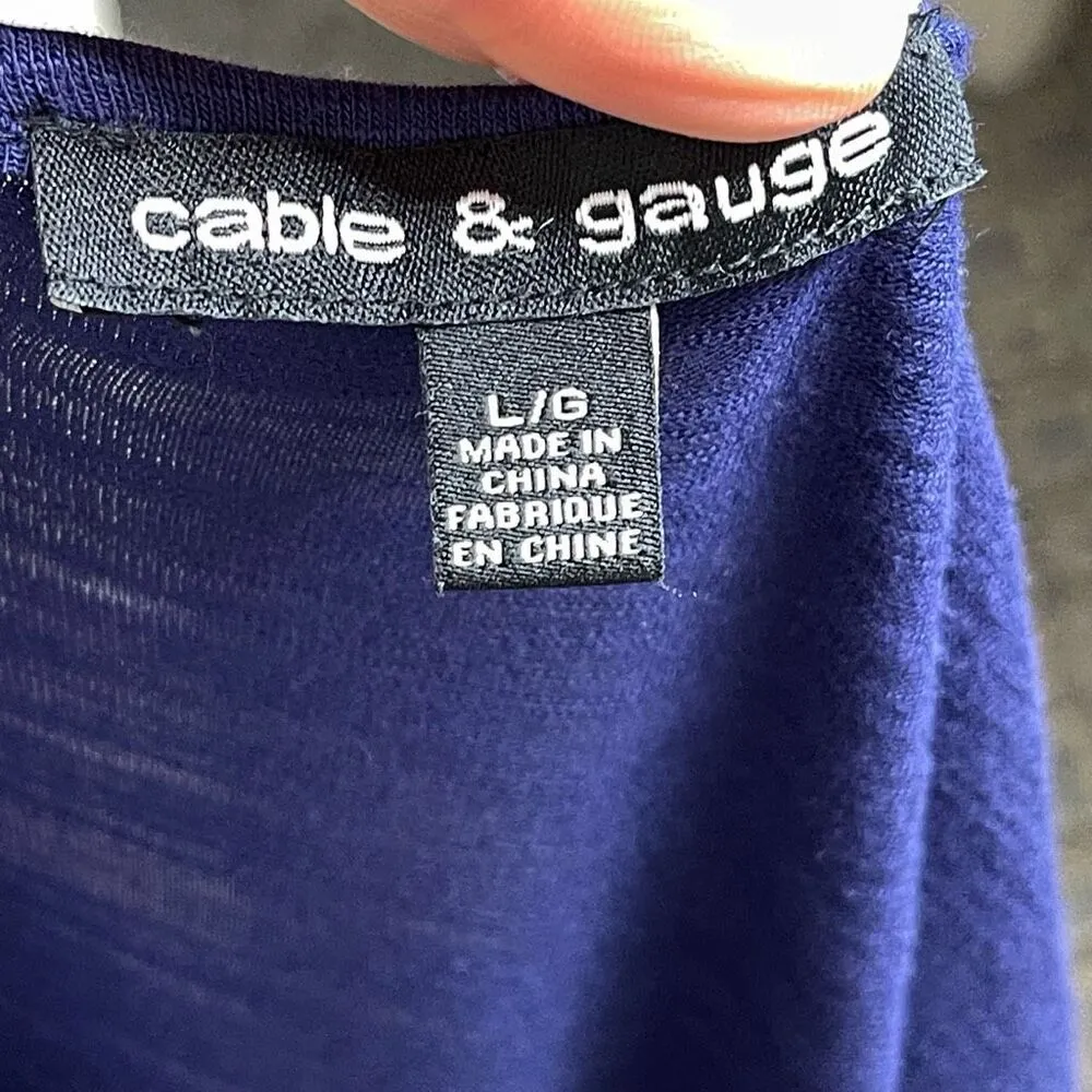 Cable & Gauge  Embroidered Slub Knit Blouse (blue) - Large - Image 8