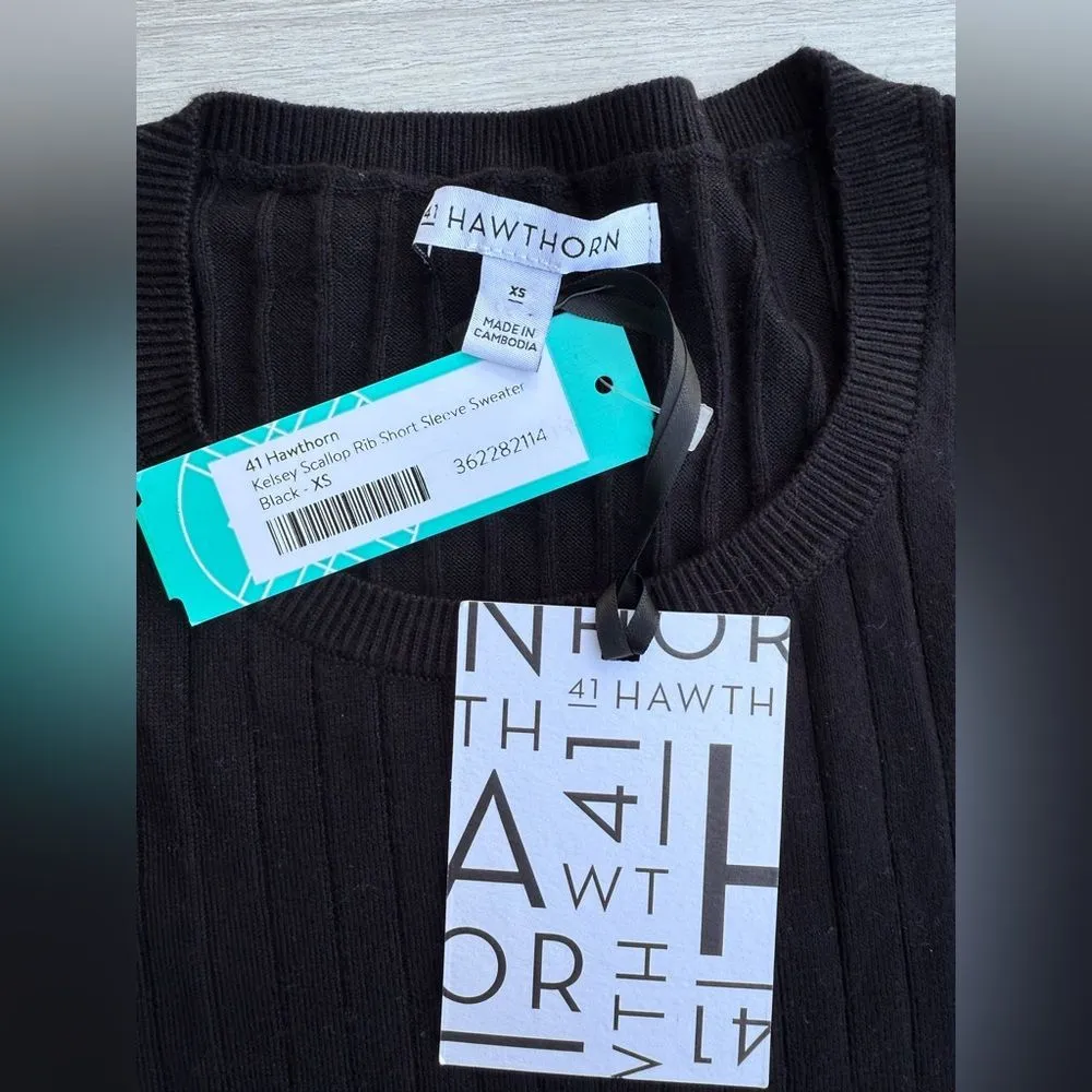41 Hawthorn Kelsey Scallop Rib Short Sleeve Sweater Black XS NWT STITCH FIX - Image 7