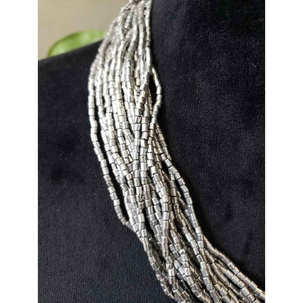 Women Silver Tone Multi Strand Tribal Trade Beads Chain Necklace Jewelry Lobster - Image 5