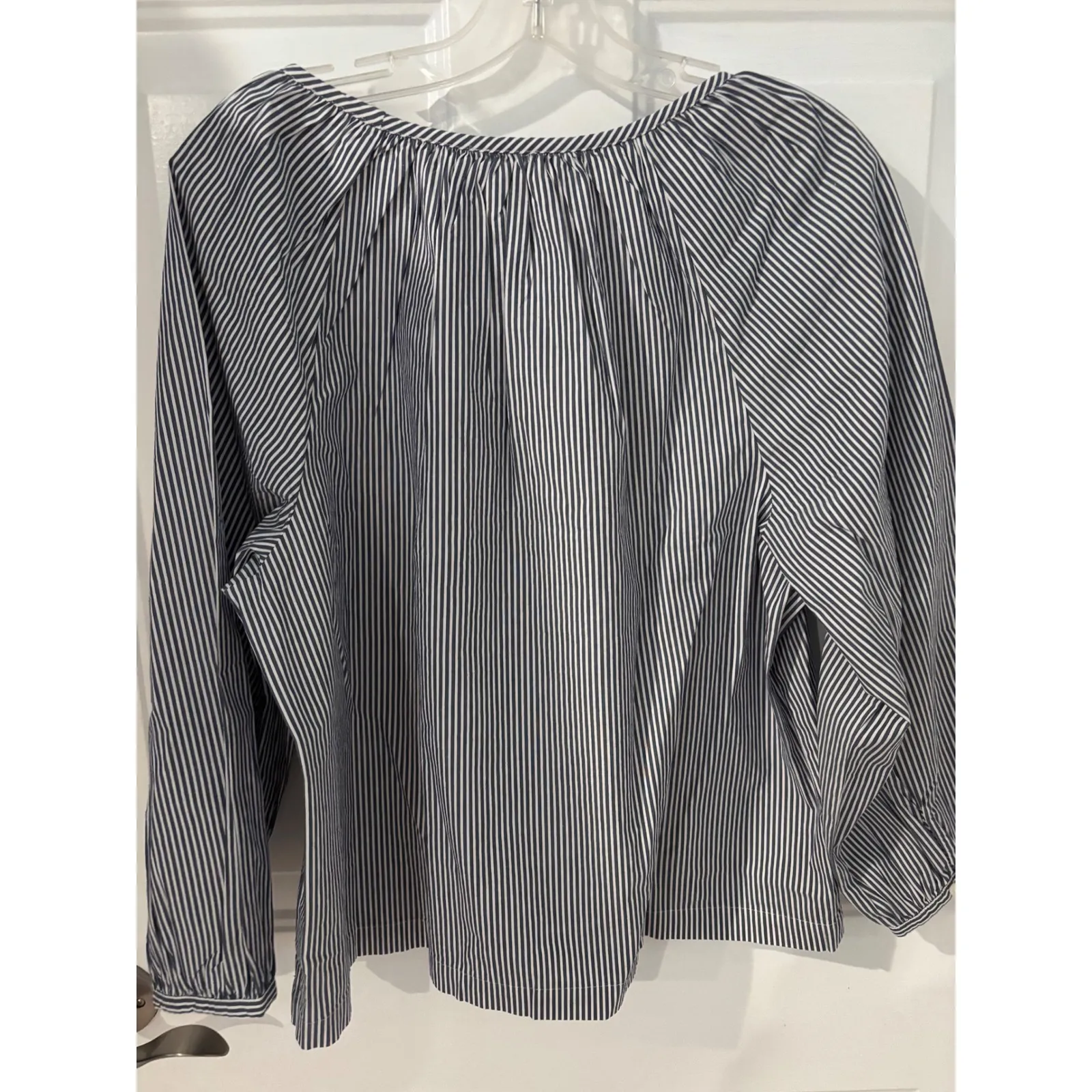 J.Crew Striped Blouse‎ Top Long Sleeve Scoop Neck Casual Relaxed Fit Large - Image 4