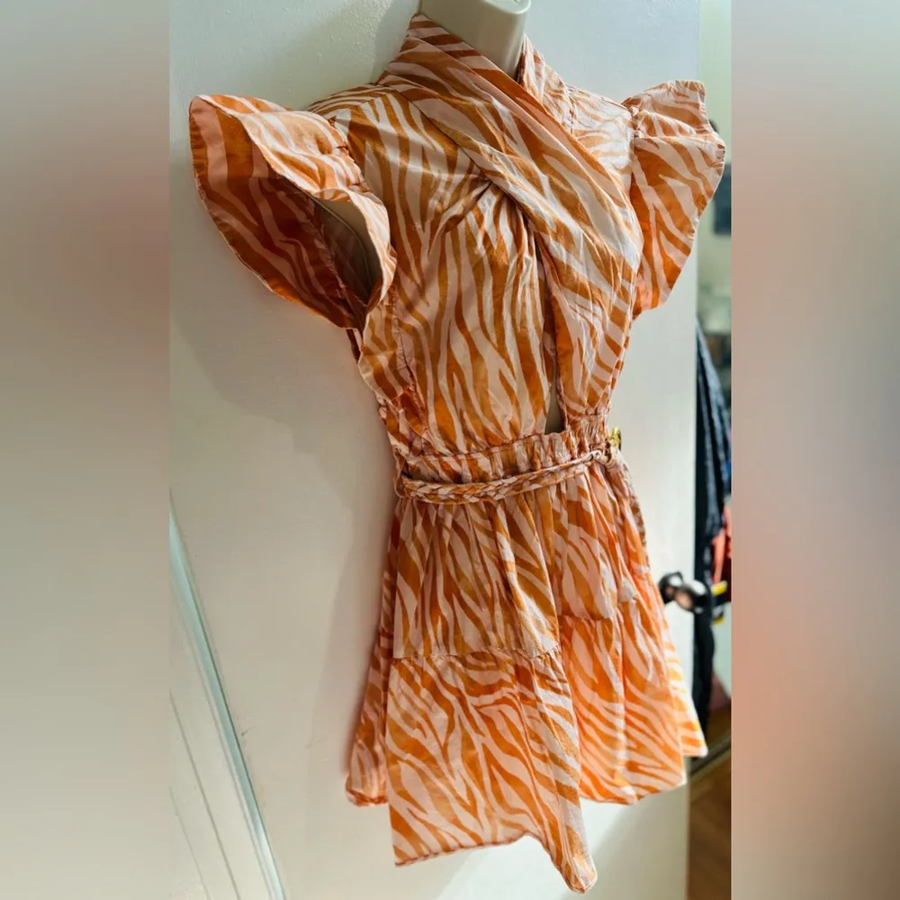 Derek Lam Collective Orange Zebra Cutout Ruffle  Women's Mini Dress IT 44 Us 6 - Image 10