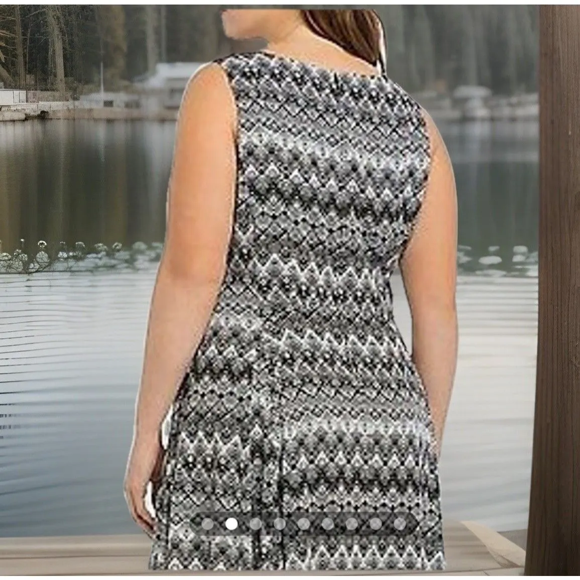 Torrid Womens A Line Dress Black White Chevron Floral Stretch Sleeveless Plus 14 - Image 2