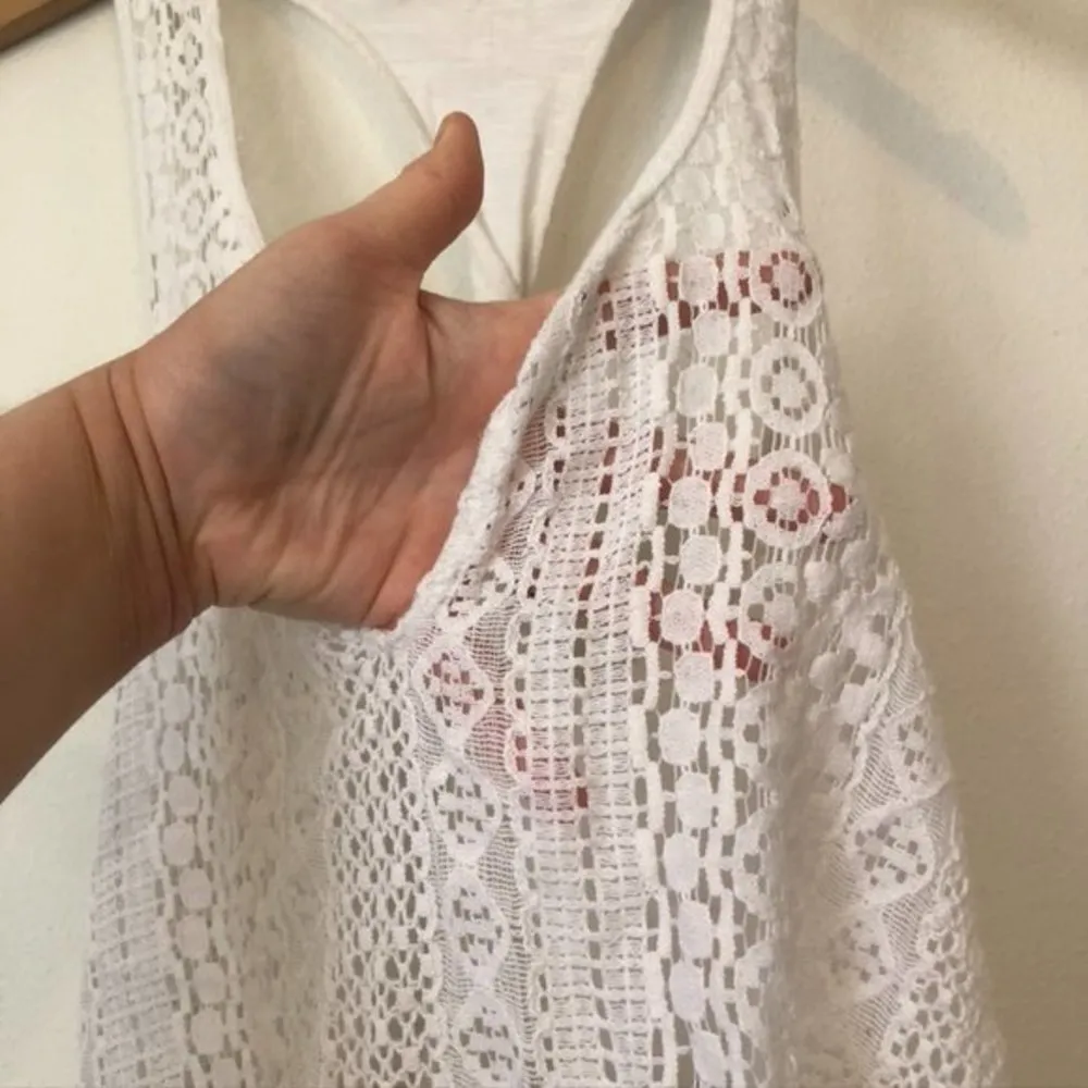 HOLLISTER Lace Twist Back Tank Solid White Crochet Cotton Boho Top JUNIORS XS - Image 5