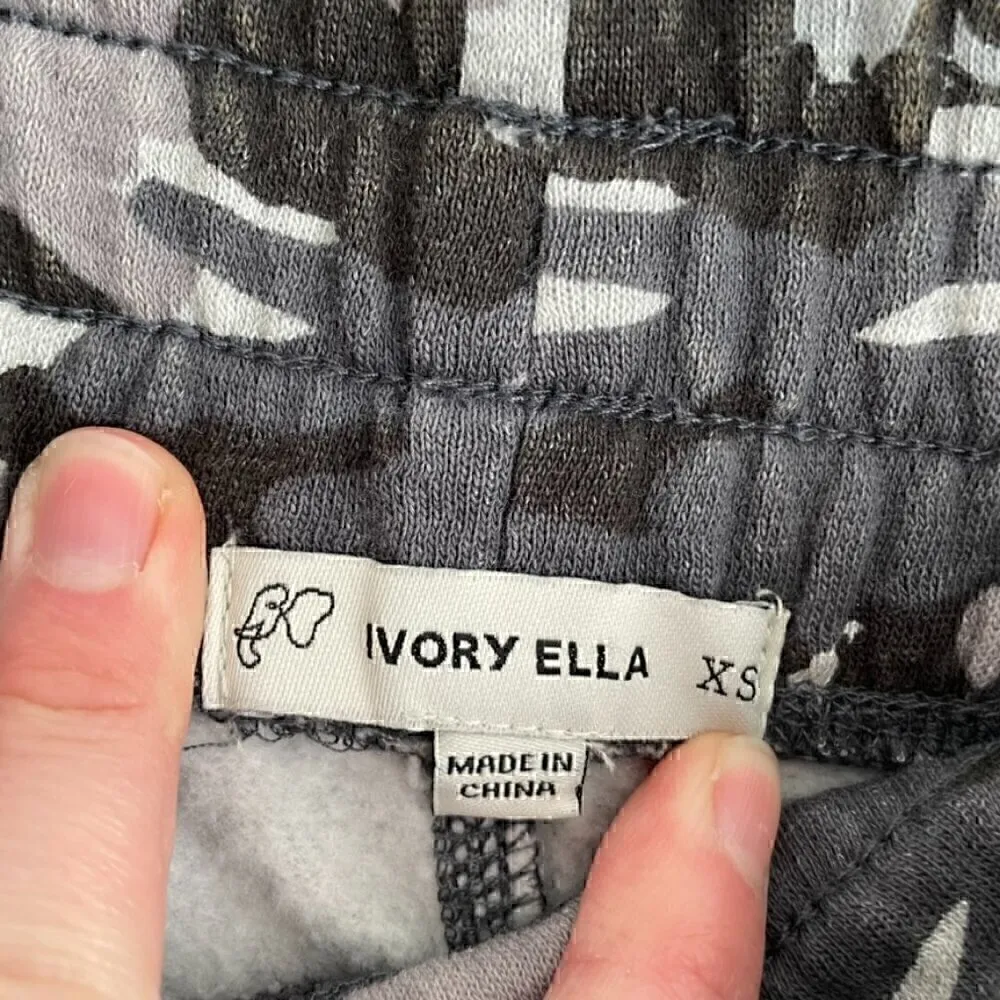 IVORY ELLA Camo Slim Fit Jogger Pants Gray Olive Distressed Pull On Drawstring - Image 6