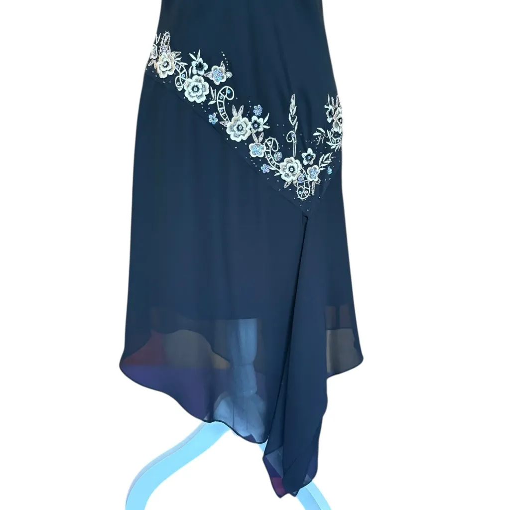 Vintage R&M Richards Black Floral Dress Asymmetrical Hem Y2K Fairy Womens 6P - Image 7