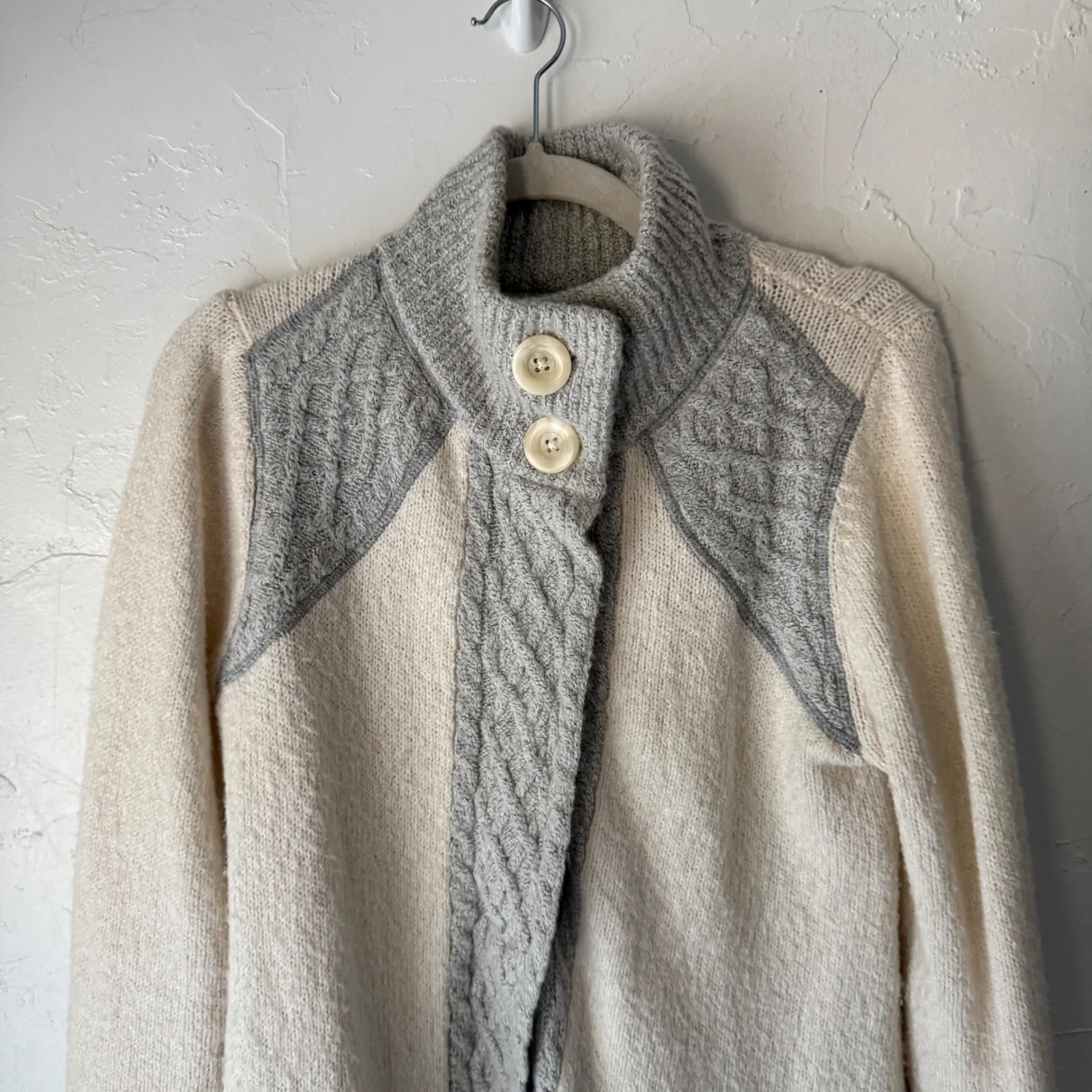 Prana Womens Cream‎ Gray Knit Sweater Coat Cardigan M Angelic Duster Cozy - Image 2