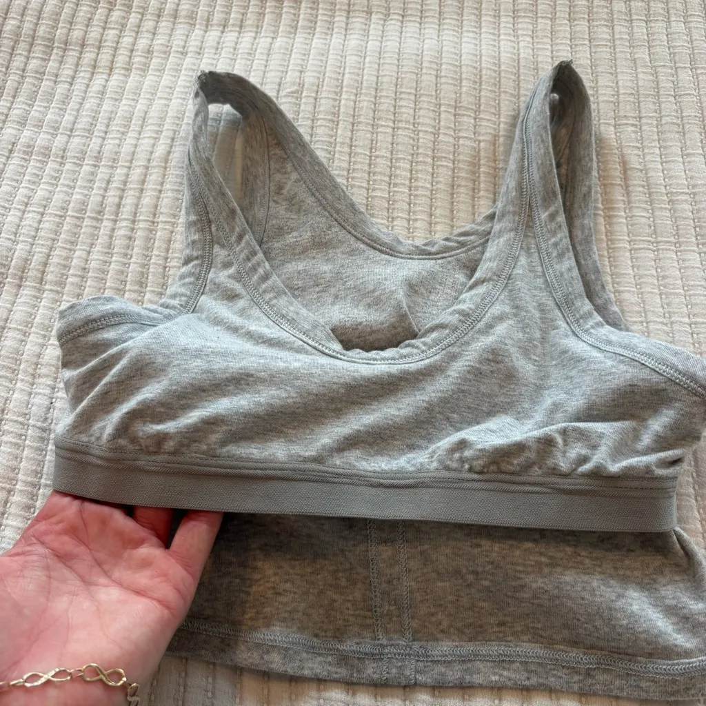 Aerie Pointelle Gray Longline Henley Button Tank Top Built in Bra Size Small - Image 8
