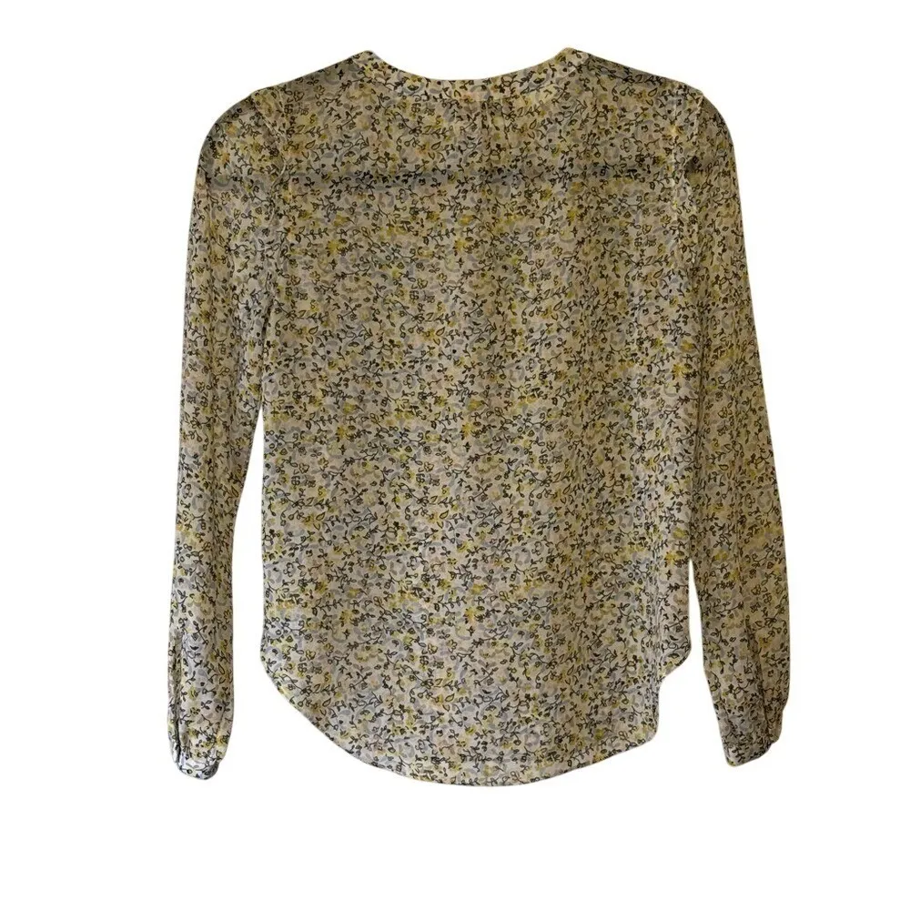 Loft Womens Petites Floral Sheer Ruffled Ling Sleeve Blouse Top, Size XX Small # - Image 3