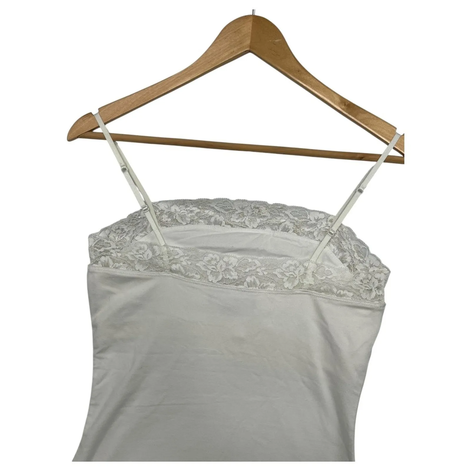 Vintage Express Cami Tank Top Womens Small White Sequin Lace Trim New Retro Y2K - Image 9
