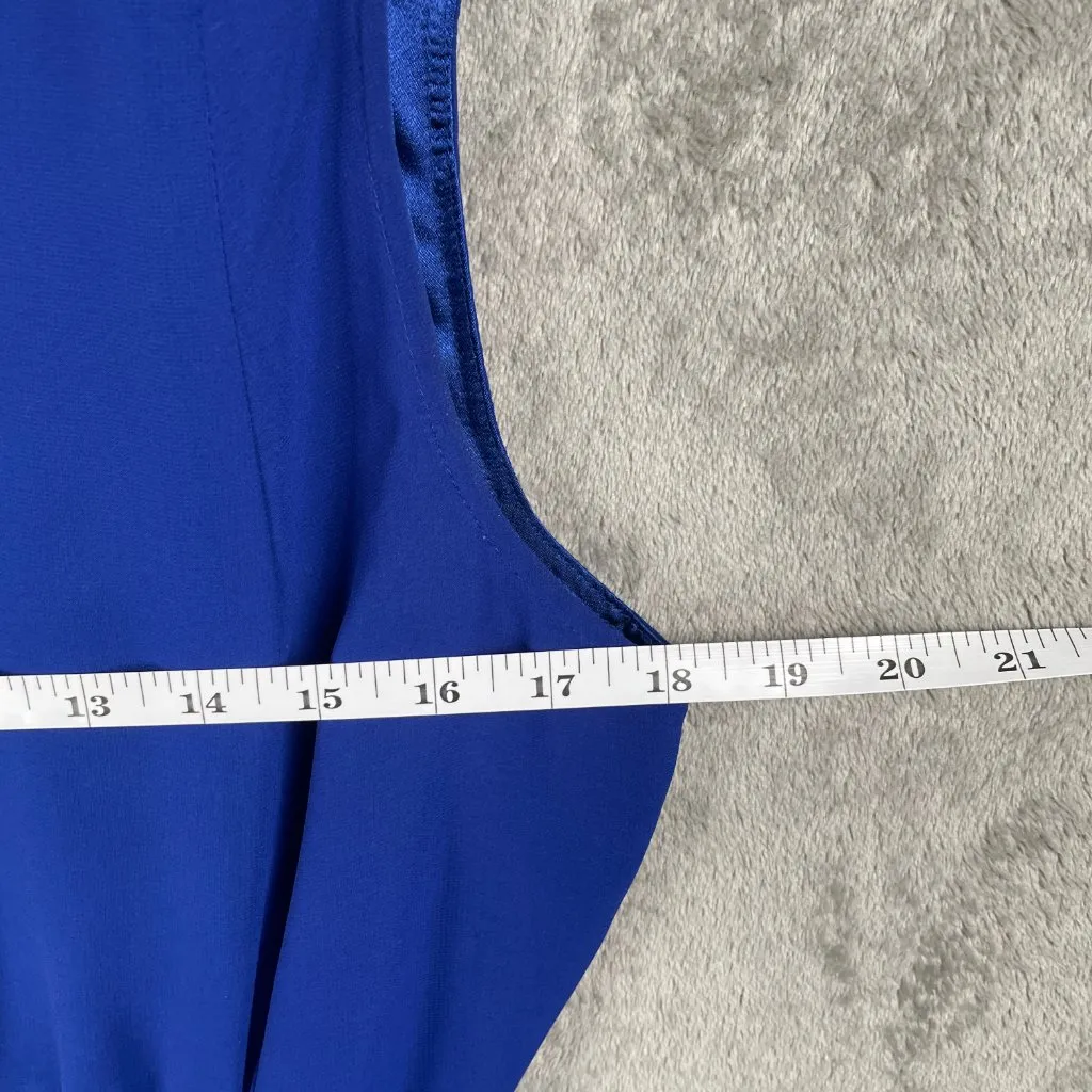 Guess Royal Blue Floral Zip Dress Women's Large V-Neck Cocktail Brunch Work - Image 6