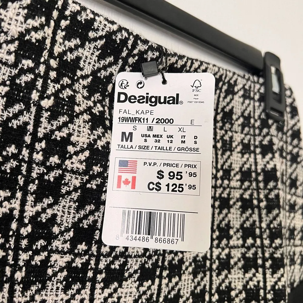 Desigual Womens Skirt Medium Black Herringbone Plaid Stretch Pull‎ On Mini NWT - Image 4