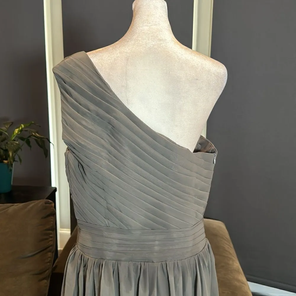 Women’s Gray Short One Shoulder Pleated Chiffon Formal Party Dress Size 12 *READ - Image 6