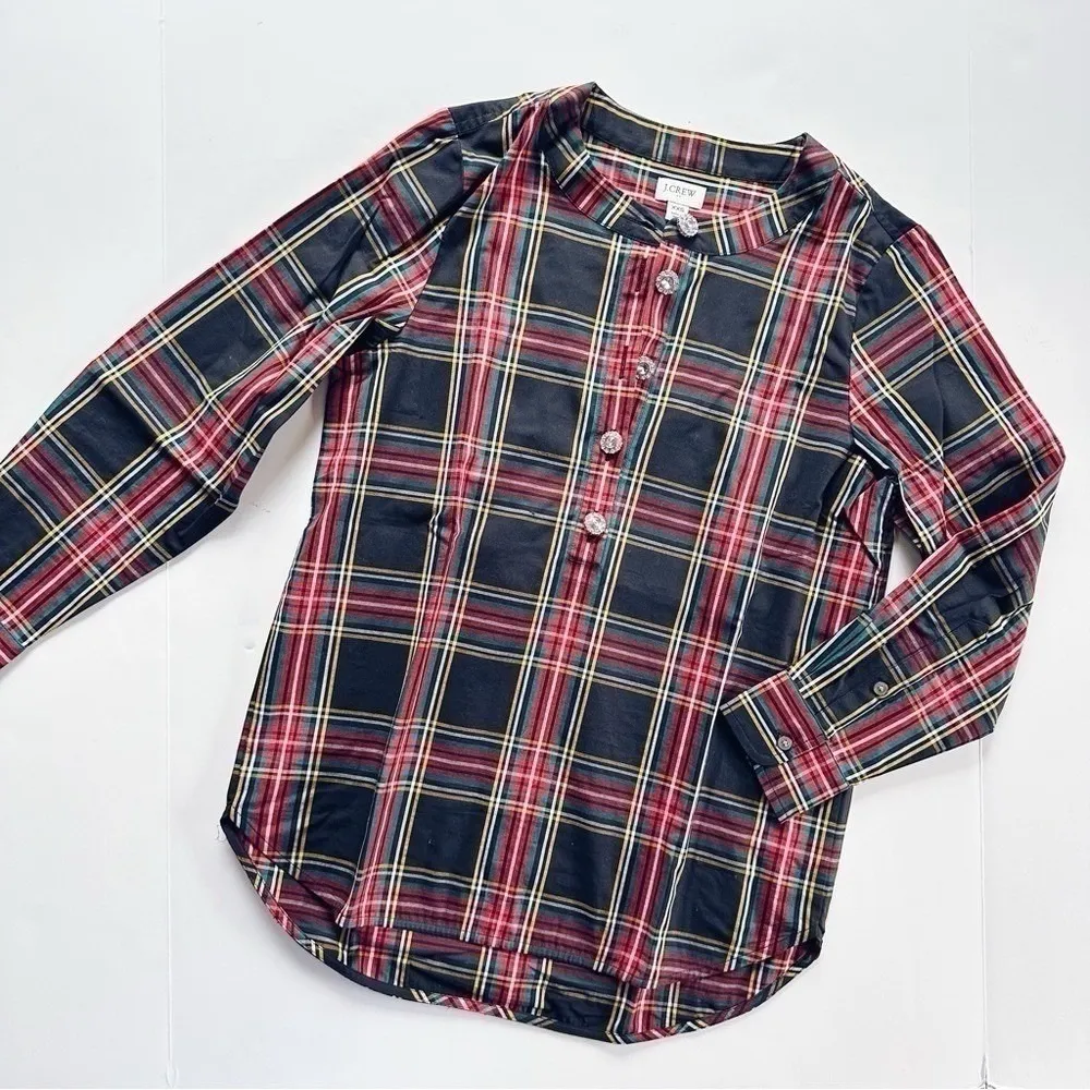 J.Crew Factory Tartan Cotton Poplin Jewel Buttons Shirt Top XXS - Image 3