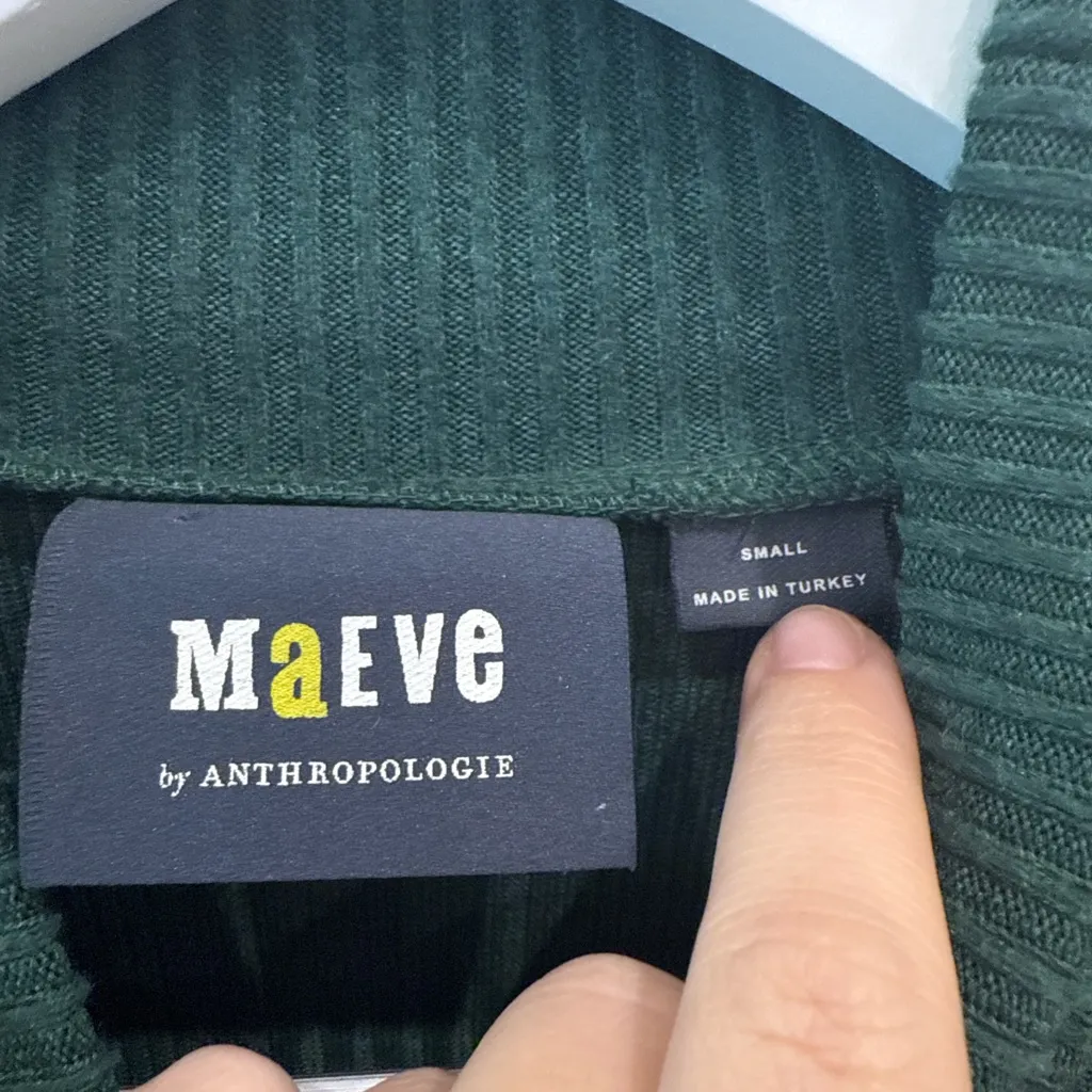 Maeve by Anthropologie Green Ribbed Knit Mock Neck Sweater Dress | Small - Image 3