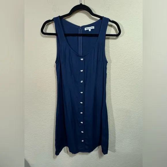 Reformation Women's Navy Lucian Mini Dress Size 2 Heart Button Preppy Party 90's - Image 2