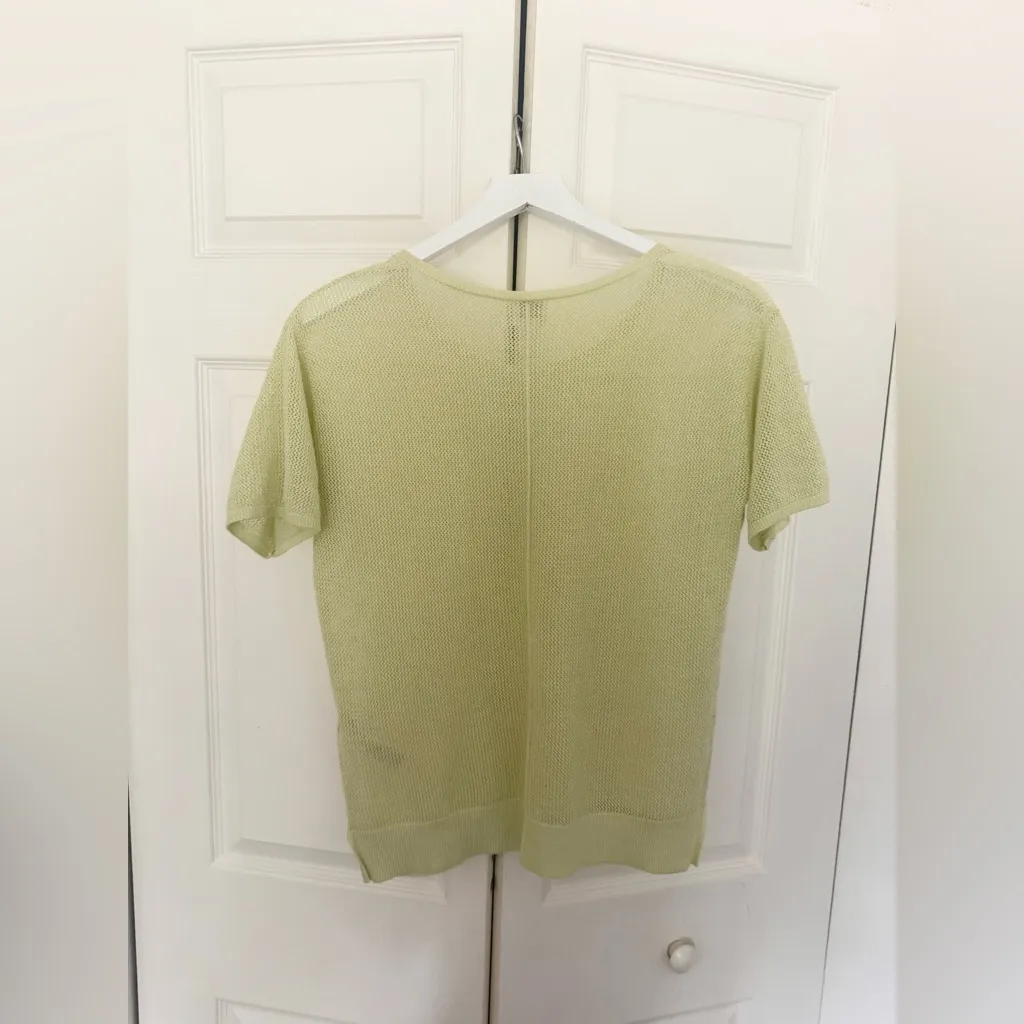 Chico’s Green Knit Short Sleeve Sweater Top Slime Green Lime Ramie Size Small - Image 7