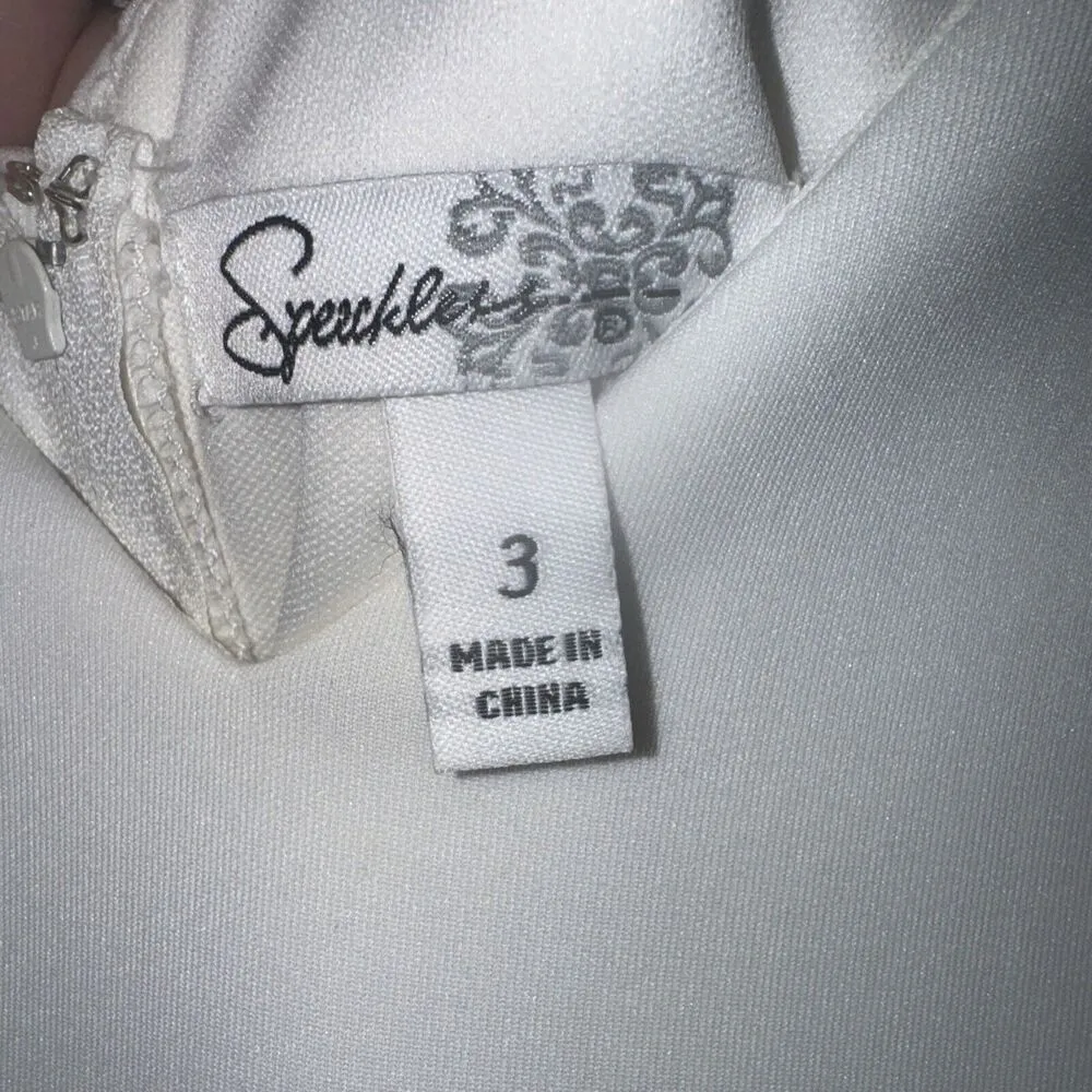 Speechless ivory Pleated Mini Dress Sz 7 Black Roses & Belt/Tie Party Cocktail - Image 4