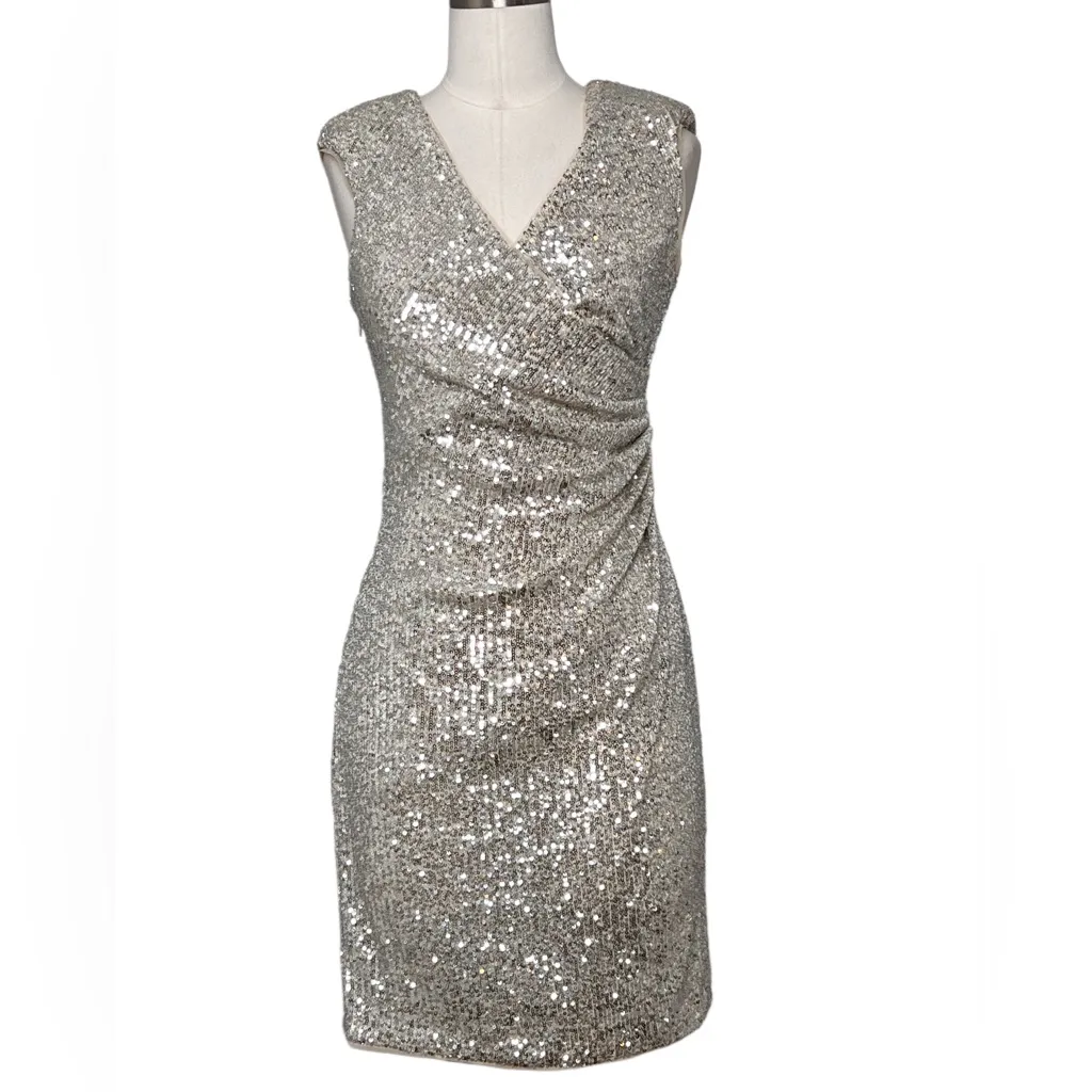 AIDAN MATTOX NWOT Silver Sequin Mini Dress - Image 5