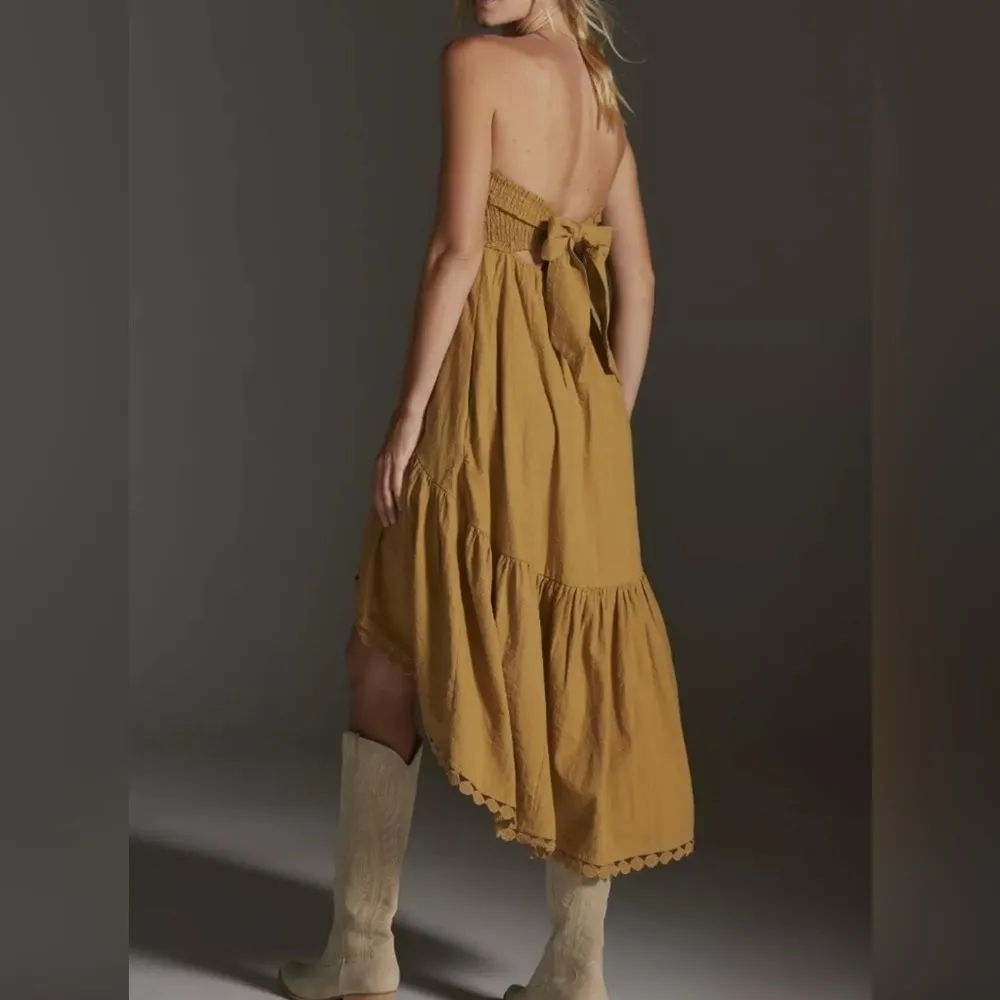 Maeve by Anthropologie Strapless Dress mustard yellow - Image 2
