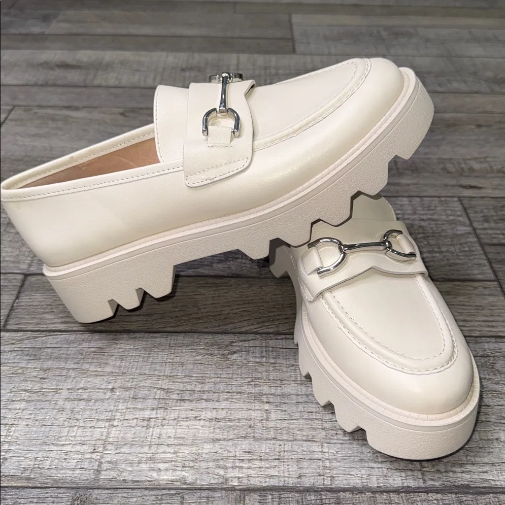 Chelsea & Violet Vera Leather Slip-on Log Sole Platform Cream Loafers - Image 2