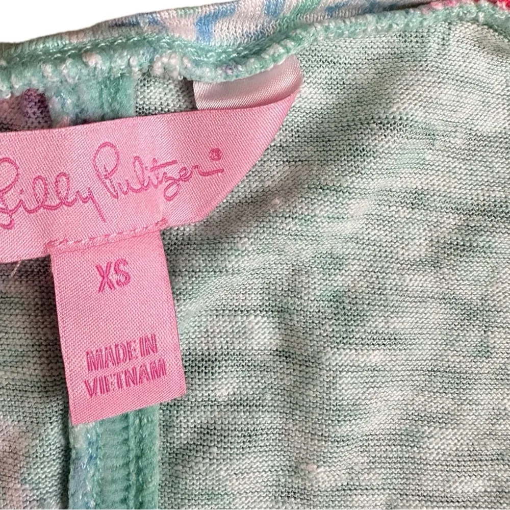 Lilly Pulitzer Mikela Linen Top Short Sleeve Minty Fresh Fansea Size XS - Image 5