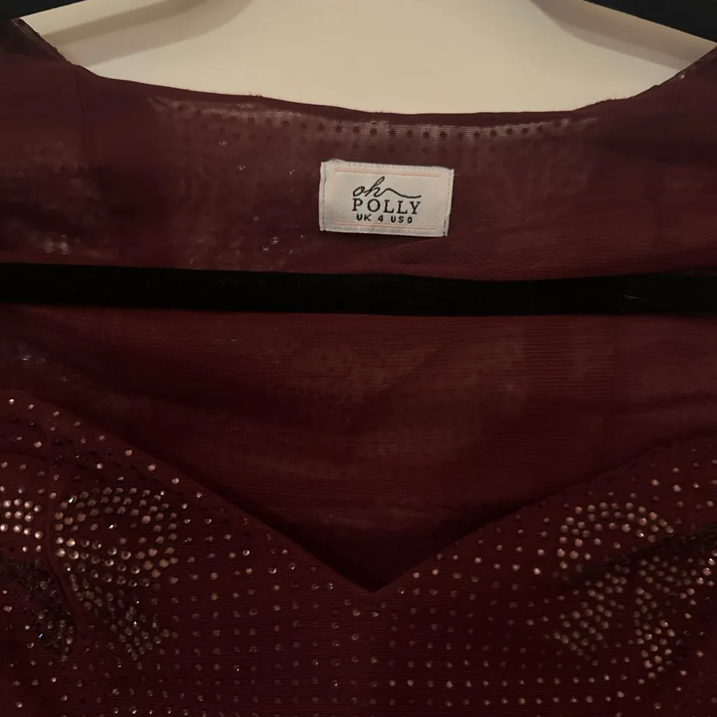 Oh Polly Burgundy Long Sleeve Dress with Bow Accents - Image 2