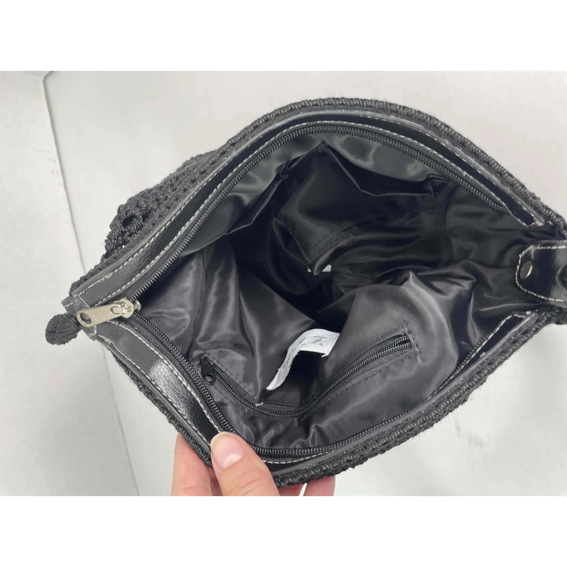 Luxy Womens Black Vegan Leather Crochet Shoulder Bag‎ Purse - Image 6