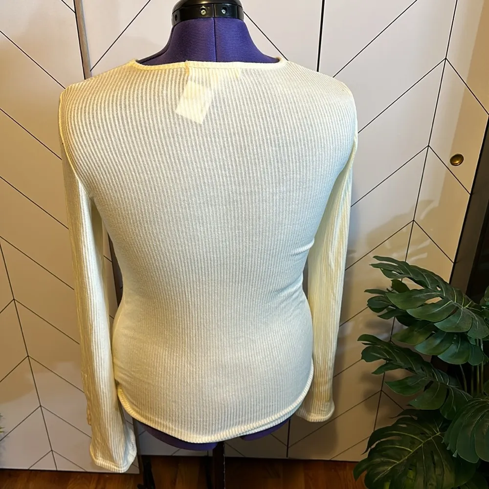 Project Social Urban Outfitters Large Cream White Plunging Top Shirt Balletcore - Image 2