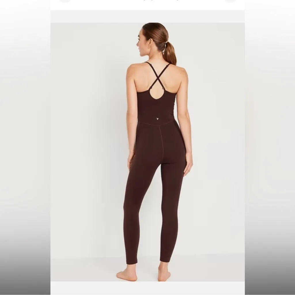 Old Navy chocolate brown active powerchill jumpsuit size small petite‎ - Image 3