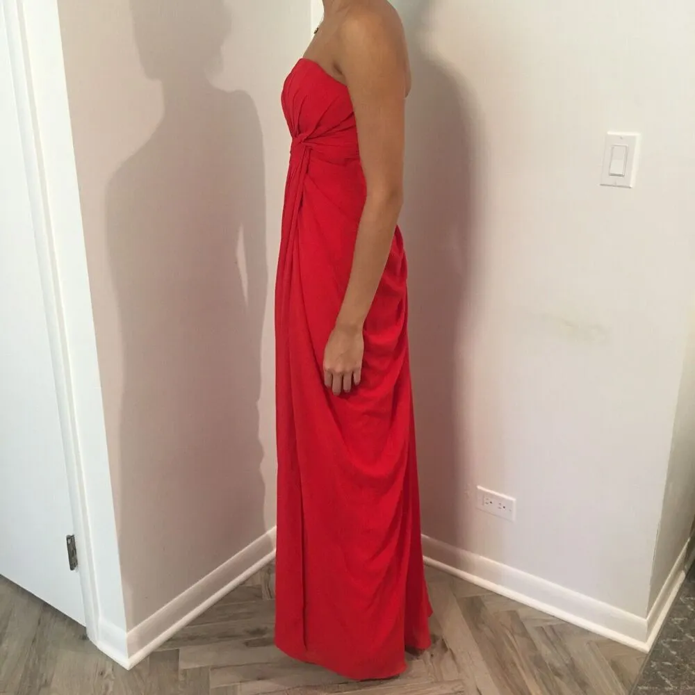 UNBRANDED Red Strapless Ruched Column Fitted Front Slit Long Maxi Prom Dress 2 - Image 5