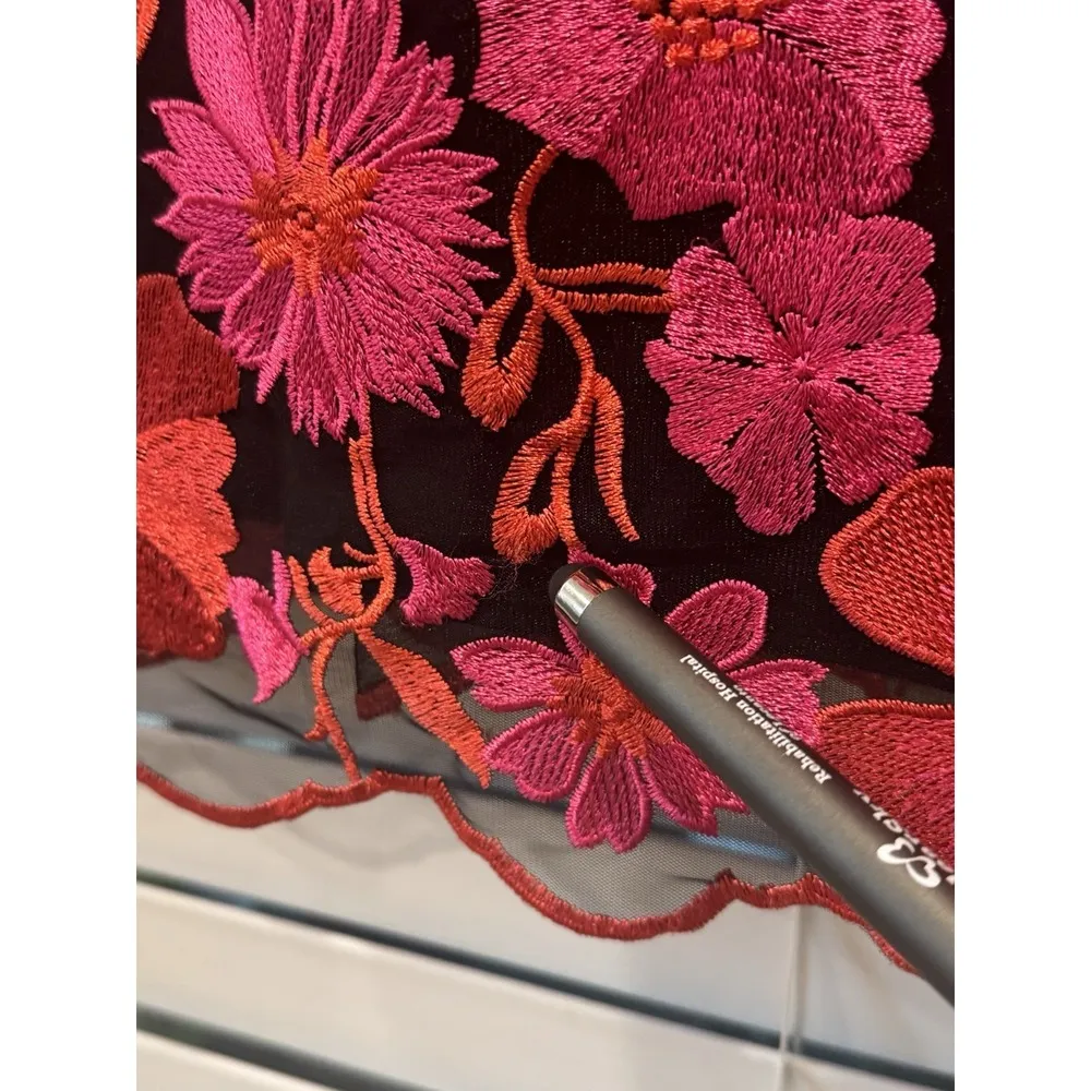 $595 Milly's Scottie Floral Mesh Lace Embroidered Mini Dress Sz 2 Red Pink Black - Image 16