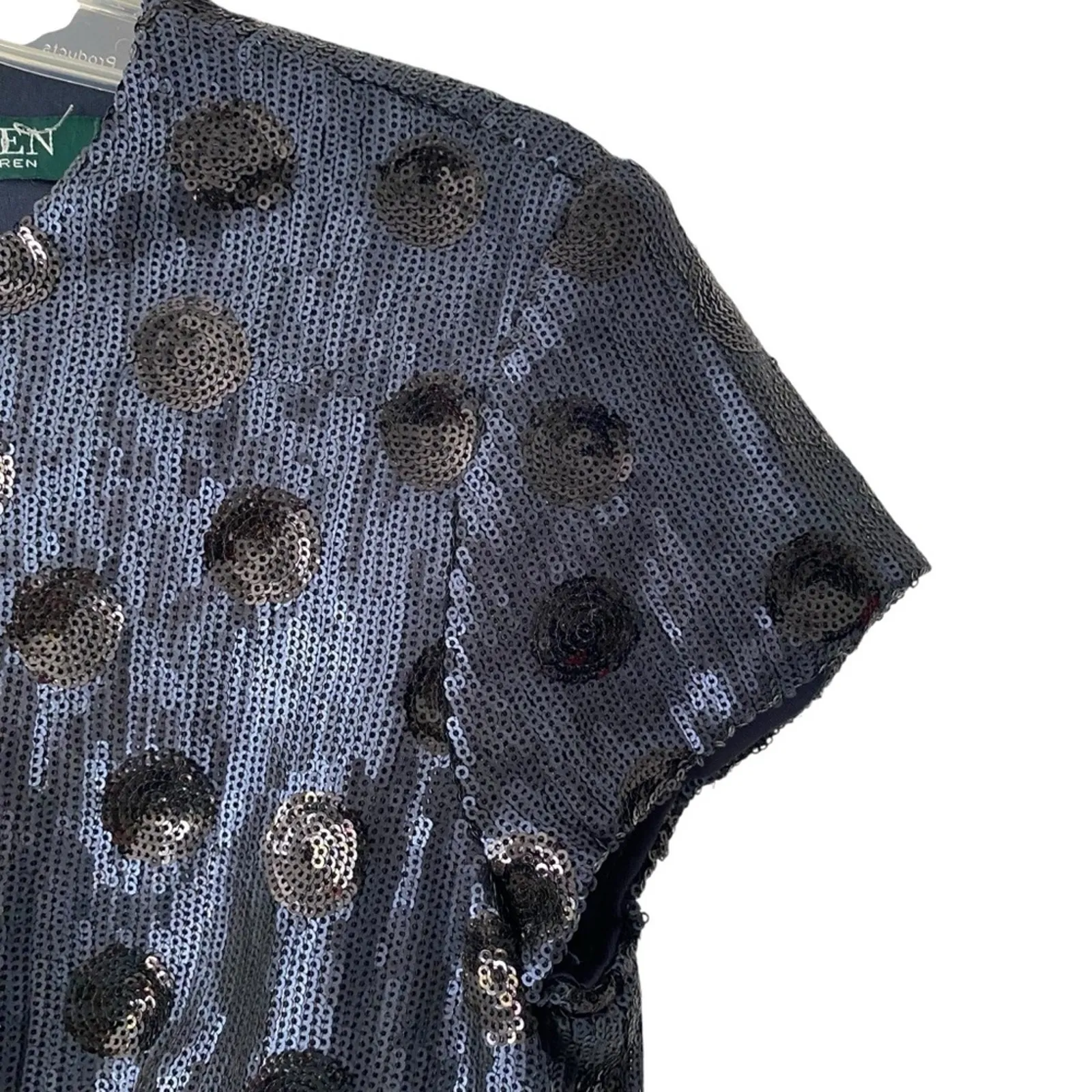 Lauren Ralph Lauren Carona Sequin Polka Dot Navy Blue Black Dress size 8P - Image 5