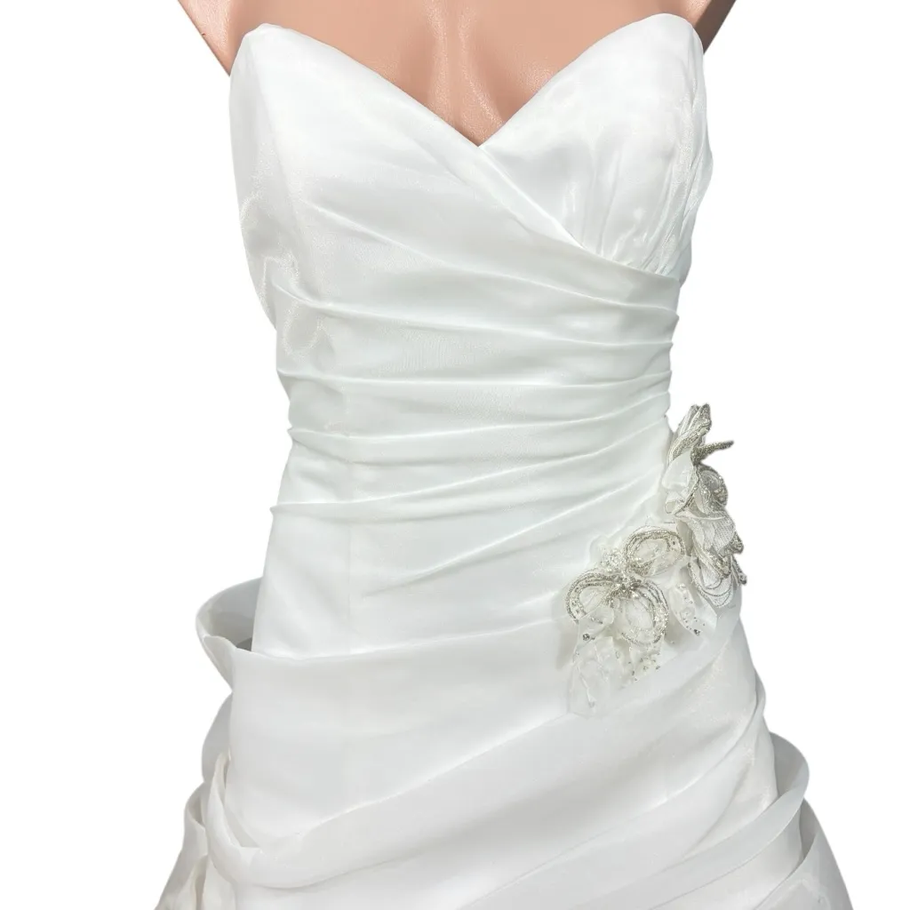 GALINA SIGNATURE ivory pintuck ruched bridal wedding gown dress 8 M White Size M - Image 5