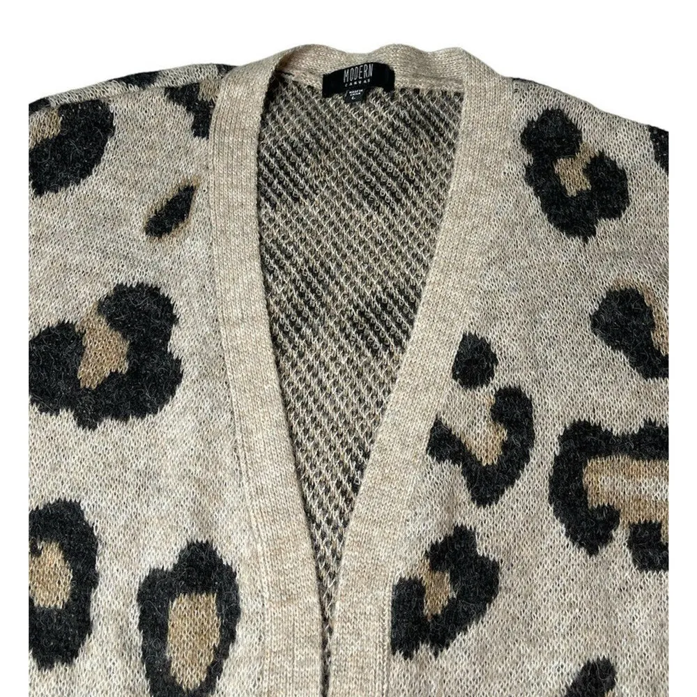 Womens Modern Canvas Open Front Cozy Leopard Animal Print Cardigan Sweater Sz L Size L - Image 3
