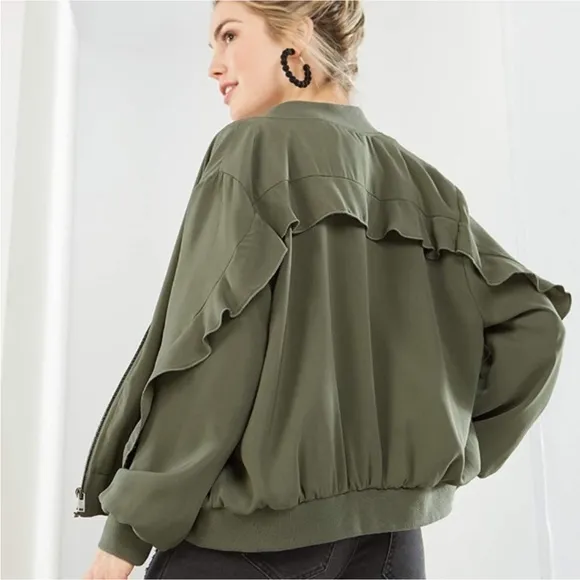 Nolan Ruffled Bomber Jacket, Sz S - Image 2