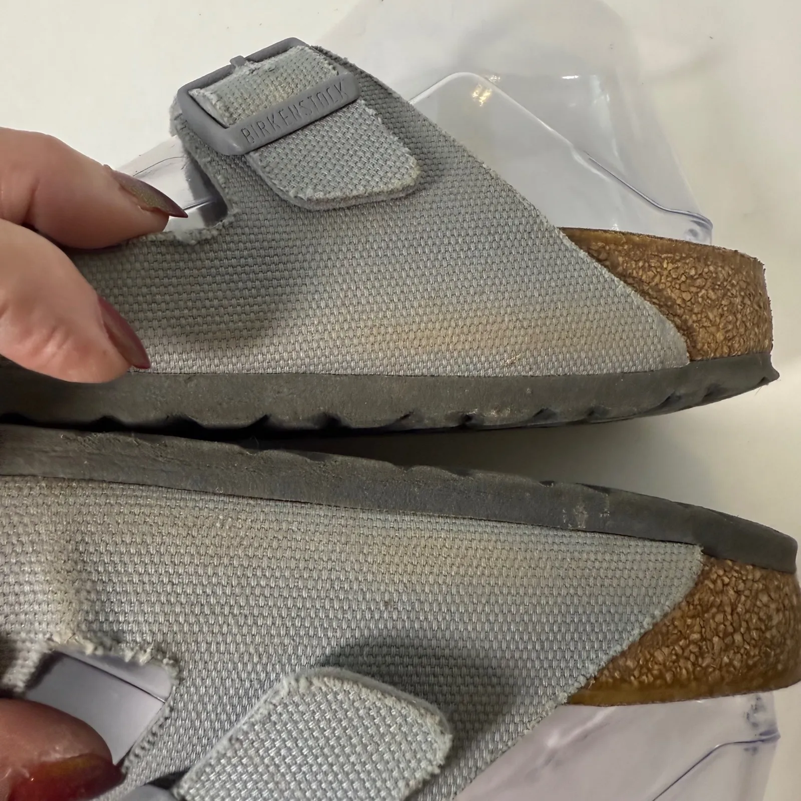 Birkenstock Vegan Arizona Sandals Women Gray Canvas Comfort Casual Sz‎ 36 Shoes - Image 9