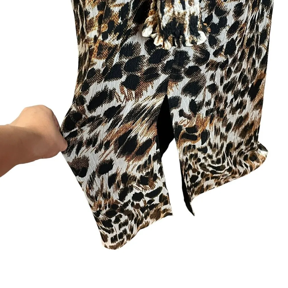 Nanushka Tami Open Back Peasant Midi Dress Ocelot Print Visit Women’s Size Large Brown - Image 6