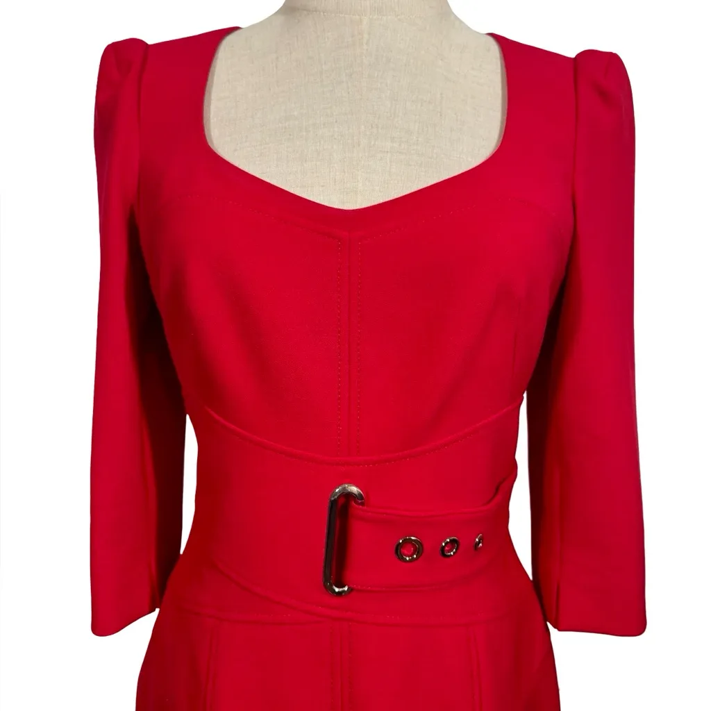 Karen Millen Forever Corset Waist Belted Pencil Midi Dress Red - Image 6