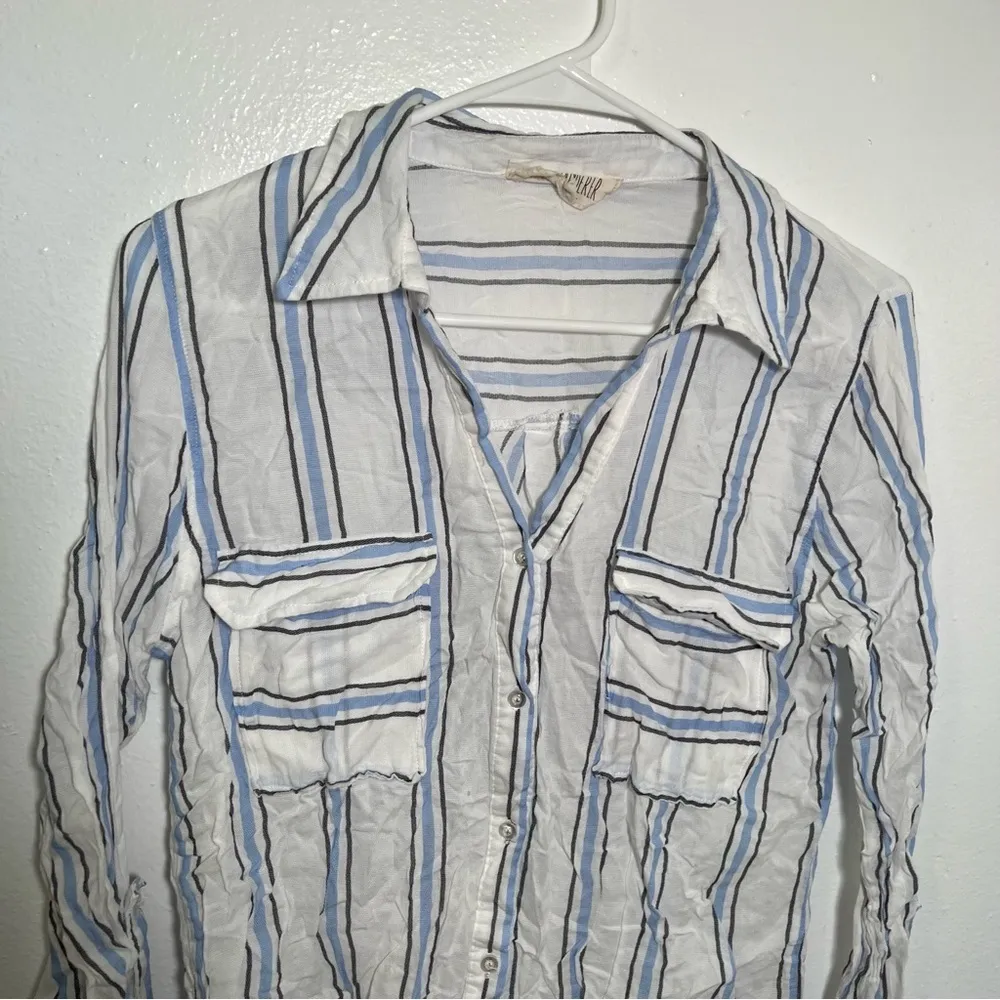 Sweet Wanderer Button Down Blouse White Stripes - Image 2