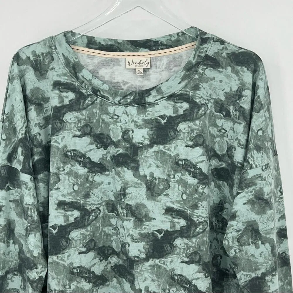 Wonderly Studio crew cozy soft lounge green camo long sleeve tunic top XL NEW - Image 4