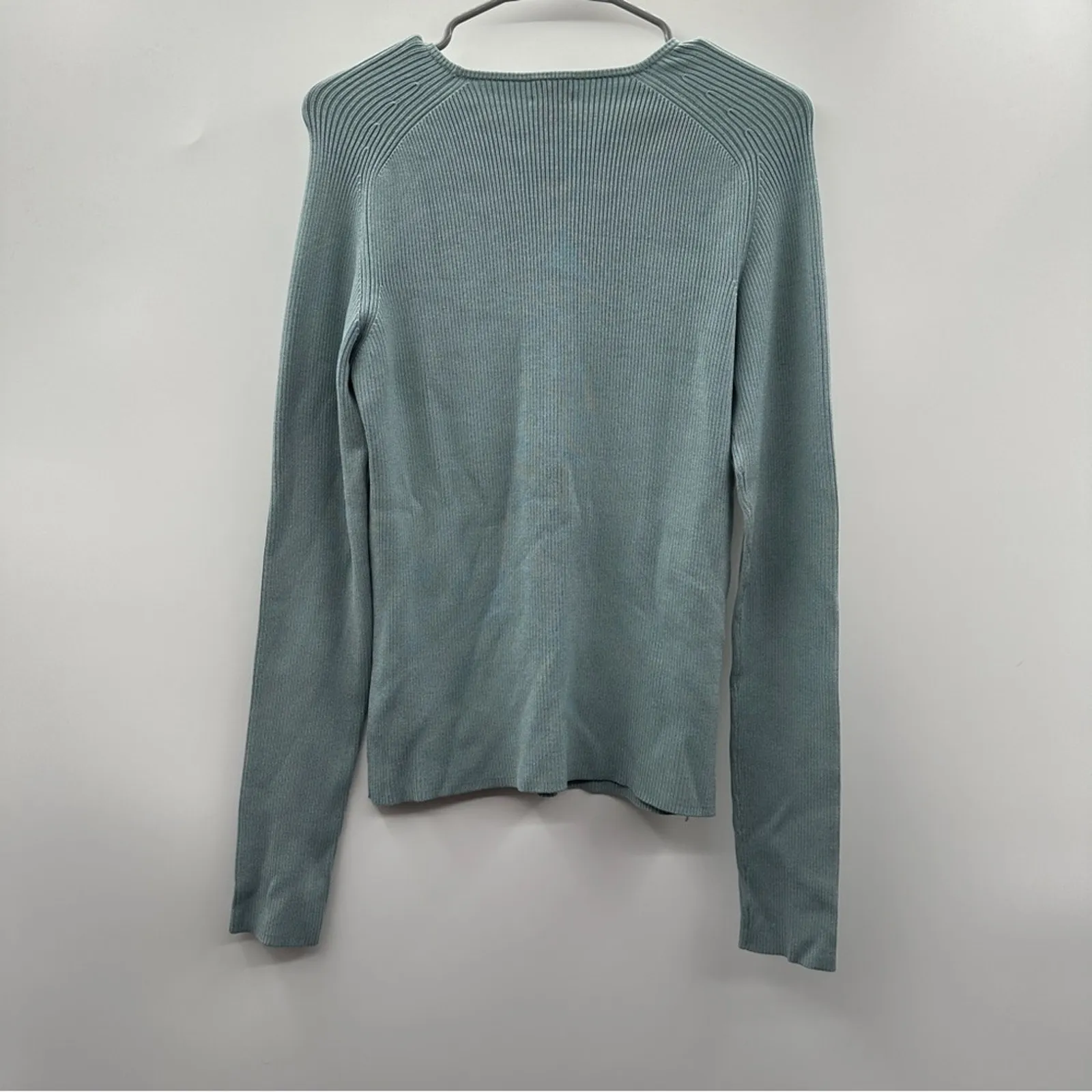 Michael Kors Silk Blend Light Blue‎ Ribbed Long Sleeve Pullover Sweater Sz M - Image 4