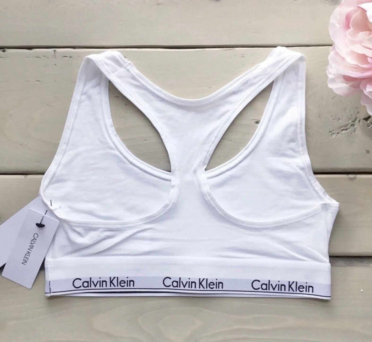 Calvin Klein White Bralette with Logo Band - Image 2