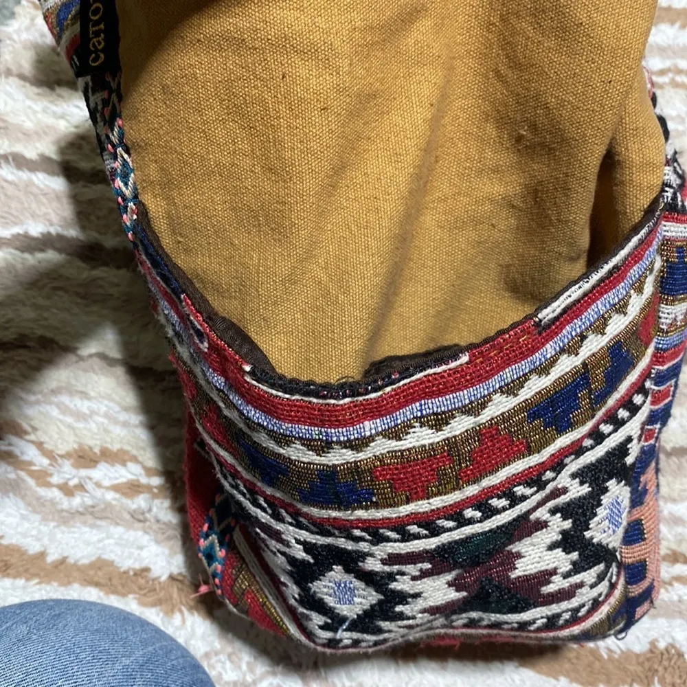 Catori Southwestern Geometric Print Fabric Shoulder Purse Bag Medallion Charm Tan - Image 7