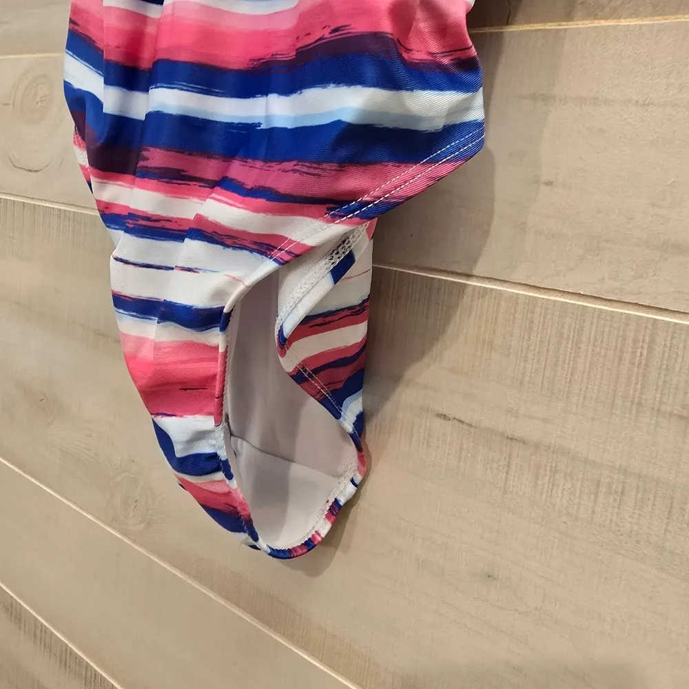 {M} Catherine Malandrino Striped Printed One Piece Swimsuit Pink Blue White - Image 7