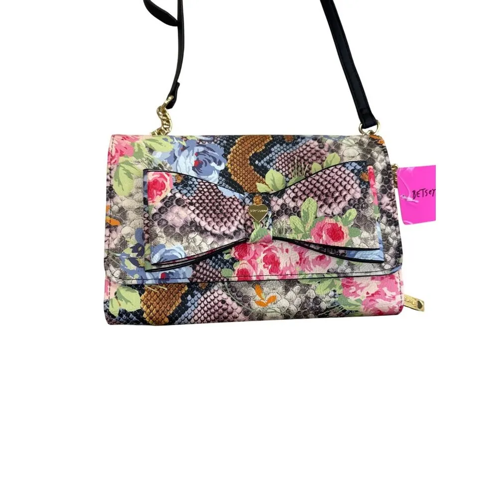 Betsey Johnson Floral Snakeskin Crossbody Clutch Purse SKU 7809 - Image 8