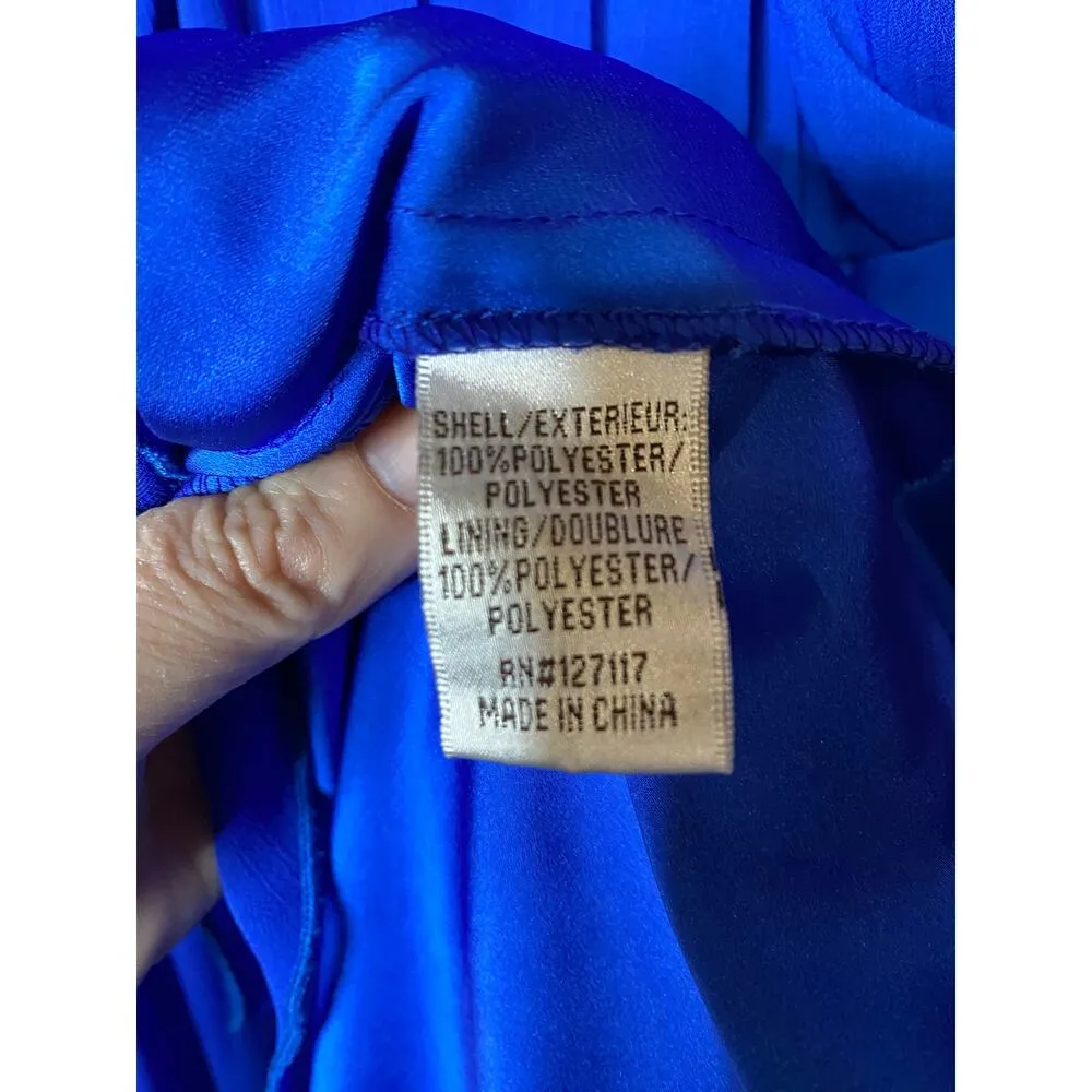 Badgley Mischka 6 Pleated Ruched Flowy Long Gown Sapphire Blue Formal Dress - Image 7