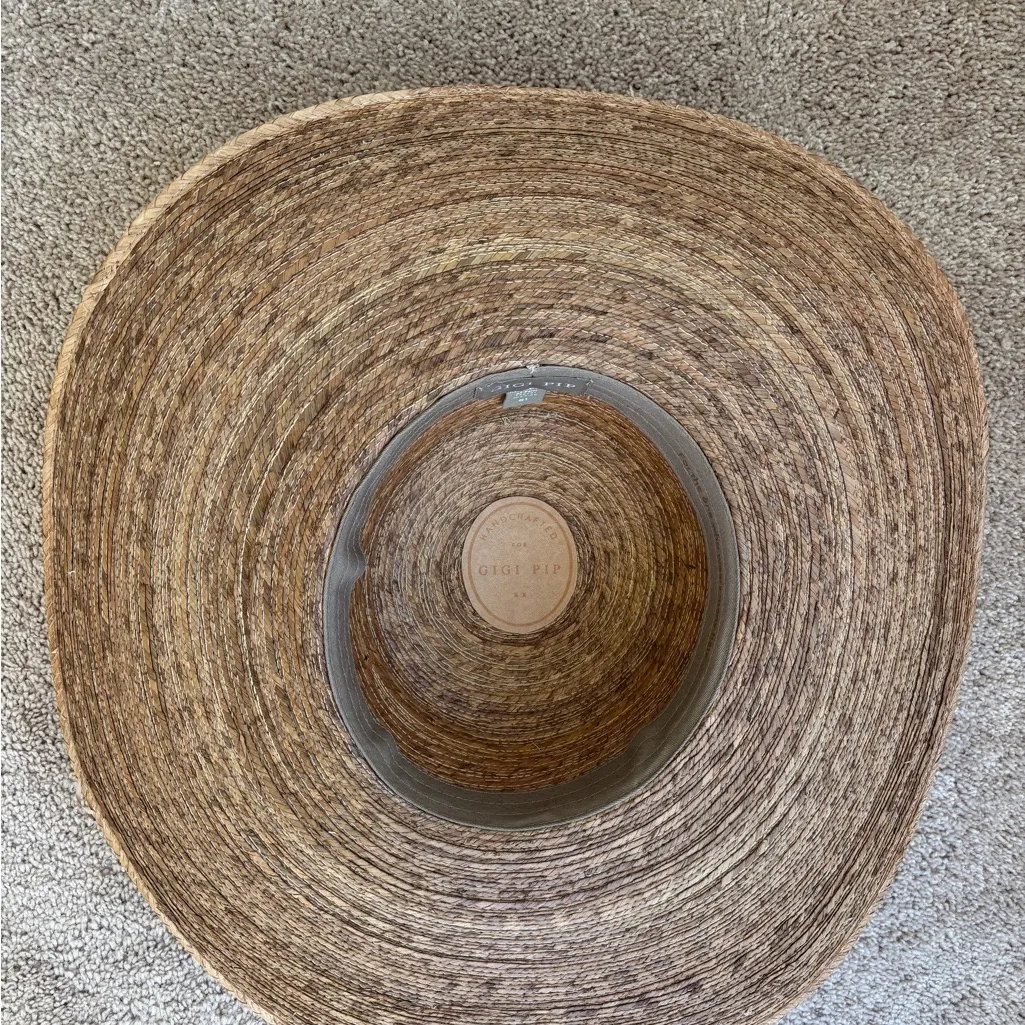 Gigi Pip Jae Wide Brim Boater Straw Hat Sun Protect Vacation Resort Palm Straw Tan - Image 10